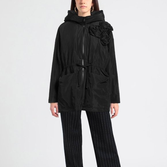 LOLA SANDRO FERRONE Spring Coat Black Jacket with black flowers & pockets - Picture 2 of 9